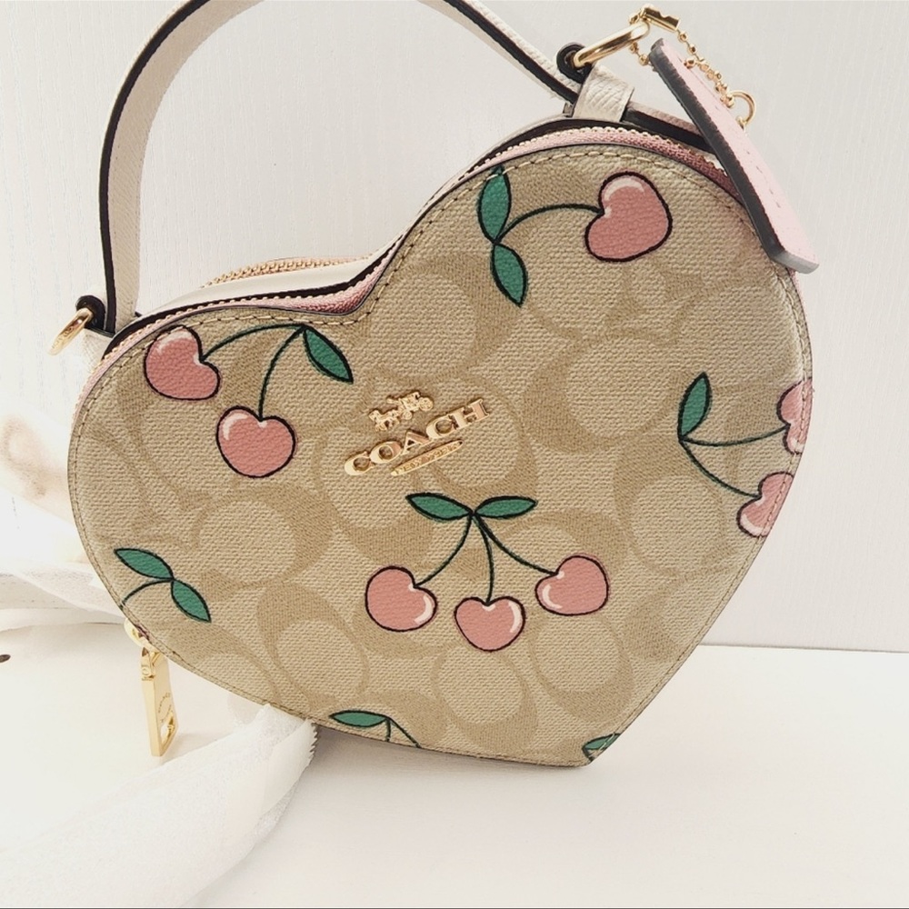 Coach heart crossbody in signature canvas with heart cherry print new with tags